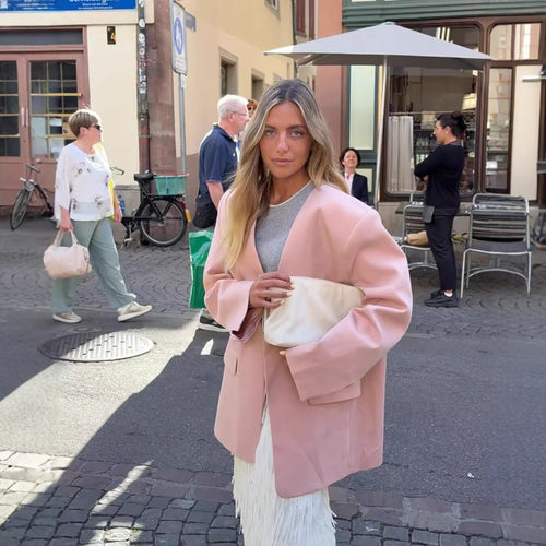 Damen Eleganter Oversized Blazer mit V-Ausschnitt und Taschen EB