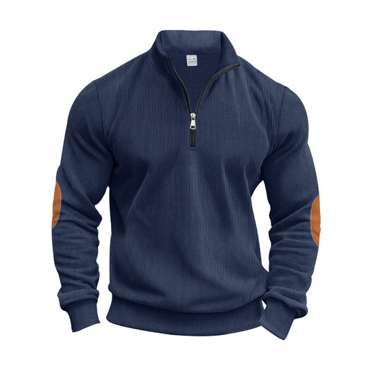 Herren Strickpullover mit modernem Reißverschluss und eleganten Ellbogenpatches EB