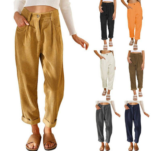 Damen Weite Cordhosen mit dekorativen Falten und praktischen Taschen EB