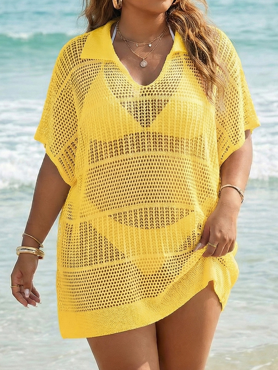 Damen transparentes Häkel-Strandkleid EB