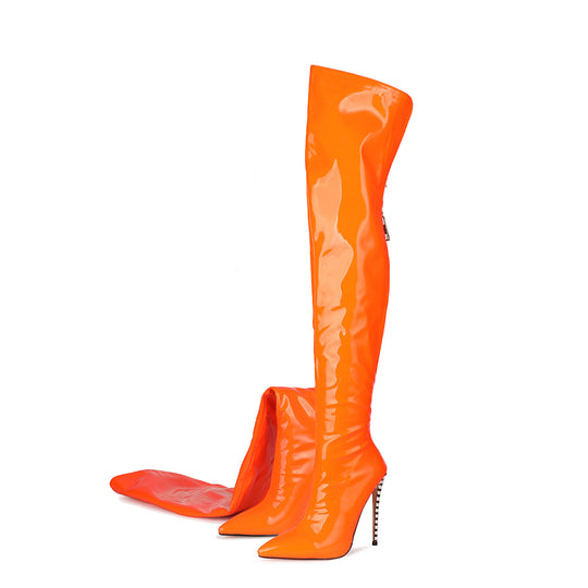 Femme Über-die-Knie Hochglanz Stiletto Stiefel EB