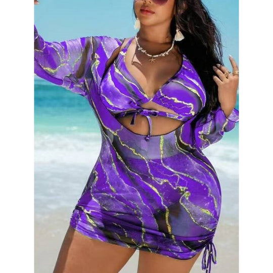 Damen Strandkleid mit transparenten Einsätzen und modischem Wickel-Design EB
