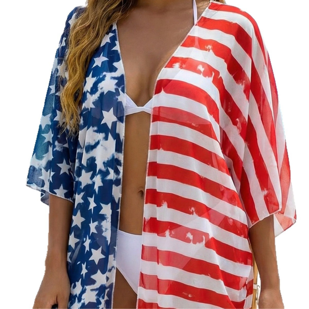 Damen lässiger Strandkimono mit patriotischem Motiv EB