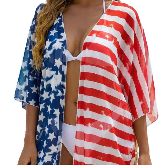 Damen lässiger Strandkimono mit patriotischem Motiv EB