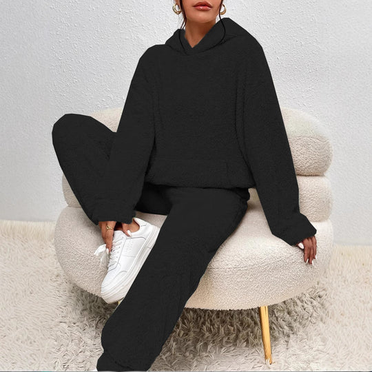 Damen Fleece-Loungewear-Set mit Kapuze und Taschen EB