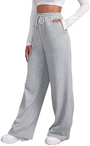 Damen nan weite High‑Waist Palazzo-Loungehose mit elastischem Komfortbund, Kordelzug und seitlichen Eingrifftaschen EB