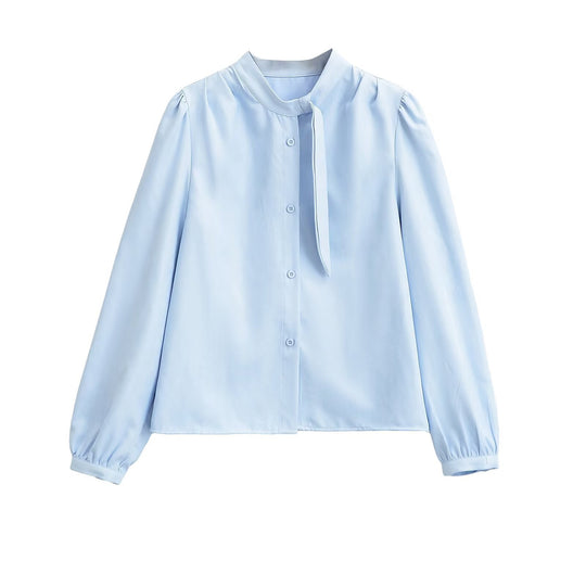 Damen Bluse mit Bindegurt und eleganten Puffärmeln EB