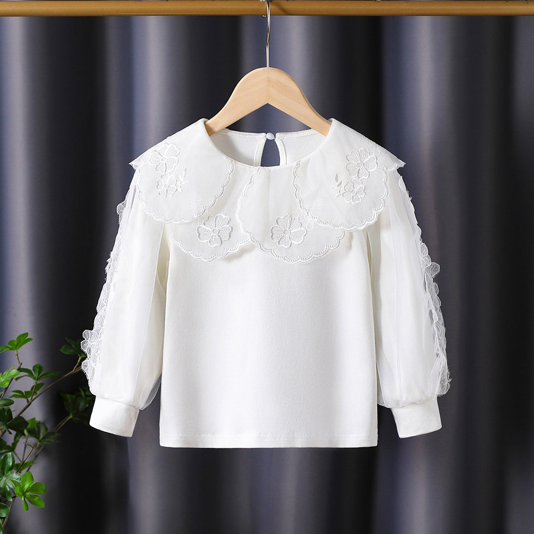 Mädchen elegante Bluse mit floralen Spitzenapplikationen EB