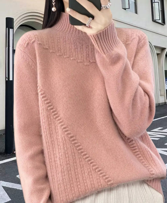 Damen Strickpullover mit elegantem Stehkragen und strukturiertem Design EB