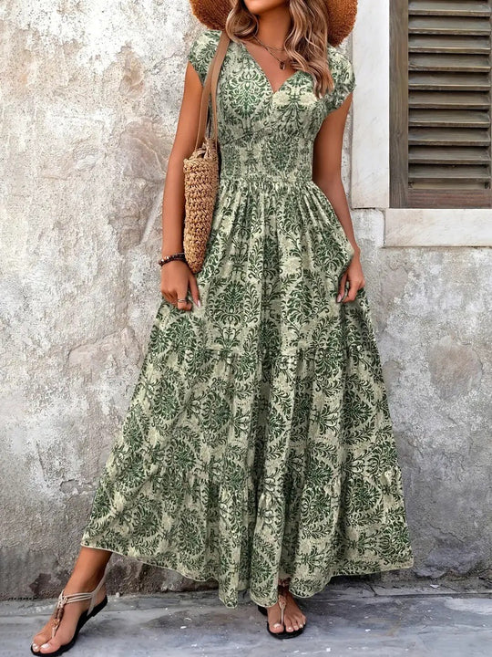 Damen Maxikleid mit romantischem Vintage-Muster und fließendem Schnitt EB