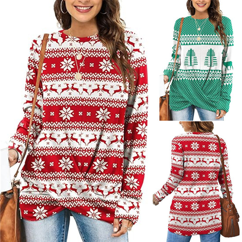 Damen Gemusterter Winterpullover mit Rundhalsausschnitt EB