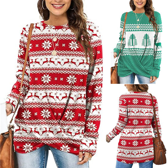 Damen Gemusterter Winterpullover mit Rundhalsausschnitt EB