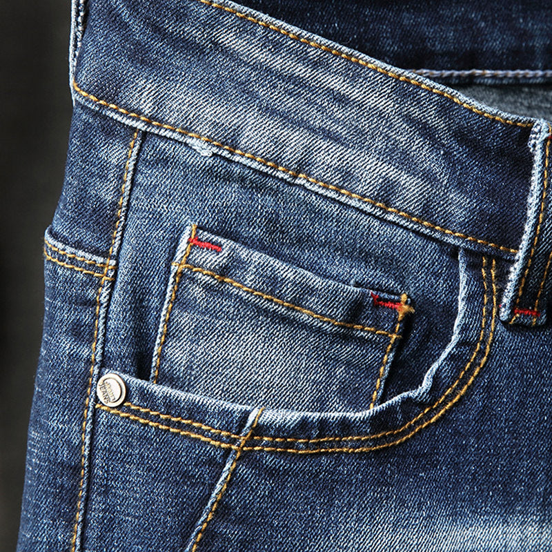 Herren Ripped Slim Fit Jeans mit kreativen Farbklecksen und modischem Destroyed-Look EB