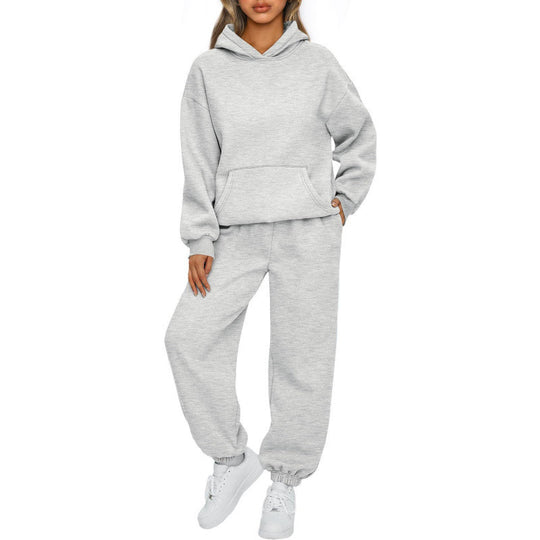 Damen nan Oversize Kapuzenpullover und Fleece Jogginghose Set mit Kängurutasche EB