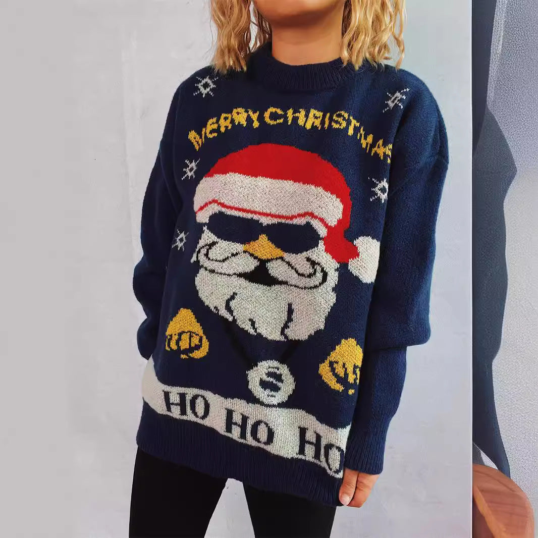 Damen Weihnachtspullover mit festlichem Motiv und oversized Schnitt EB