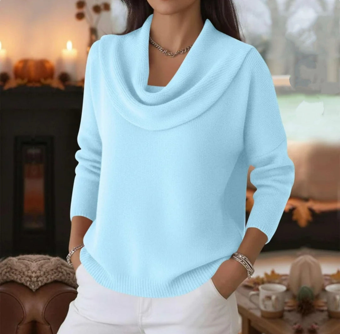 Damen Lässiger Schalkragen-Feinstrickpullover mit überschnittener Schulter und geripptem Saum EB