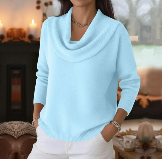 Damen Lässiger Schalkragen-Feinstrickpullover mit überschnittener Schulter und geripptem Saum EB