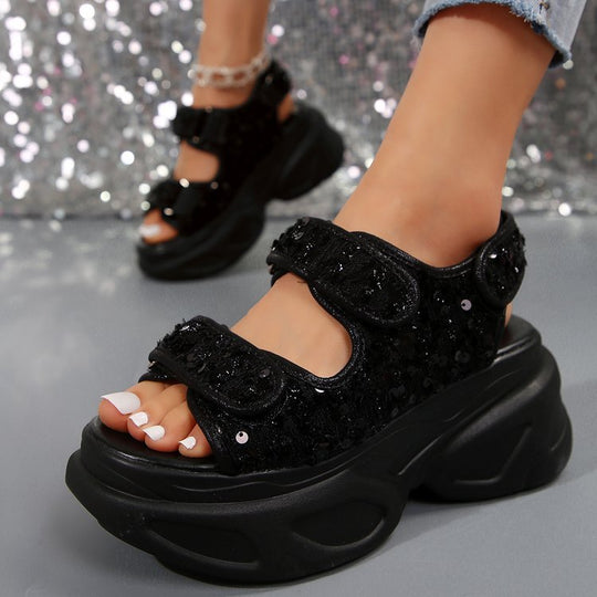 Damen Sneakersandalen mit komfortablem Klettverschluss und glitzernder Oberflächenstruktur EB
