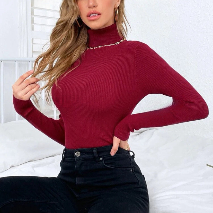 Damen Eleganter Rollkragenpullover mit feiner Rippstruktur EB