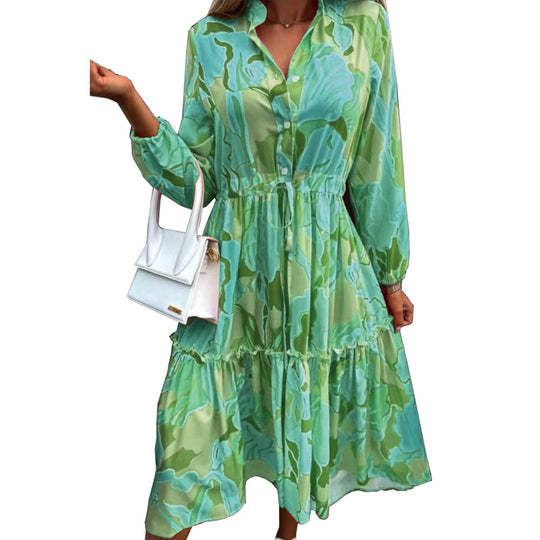 Damen Langarm-Hemdkleid mit lässiger Silhouette und Taillenzug EB