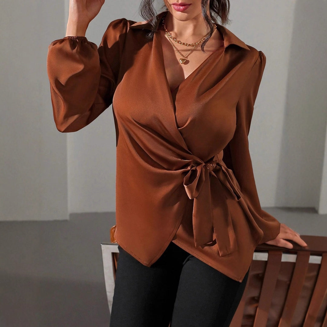 Damen Wickelbluse mit elegantem Taillengürtel und Puffärmeln EB