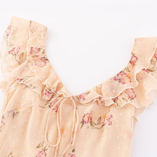 Damen Maxikleid mit floralem Design und eleganten Rüschendetails EB