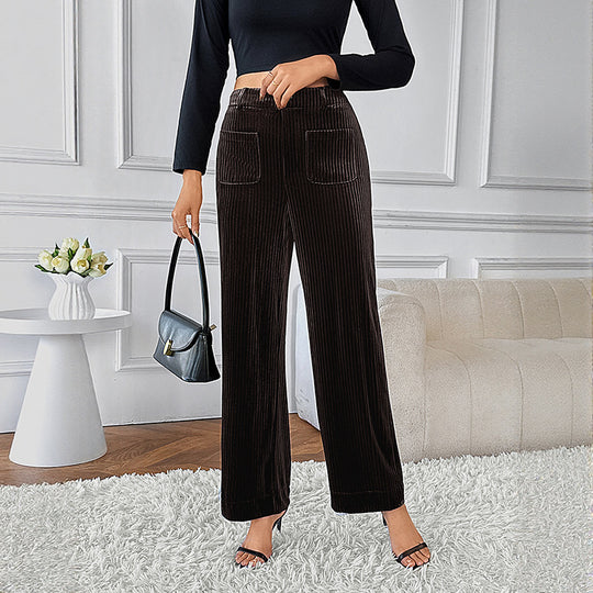 Damen Elegante weite Hosen mit feinem Rippstrickdesign und hohem Bund EB