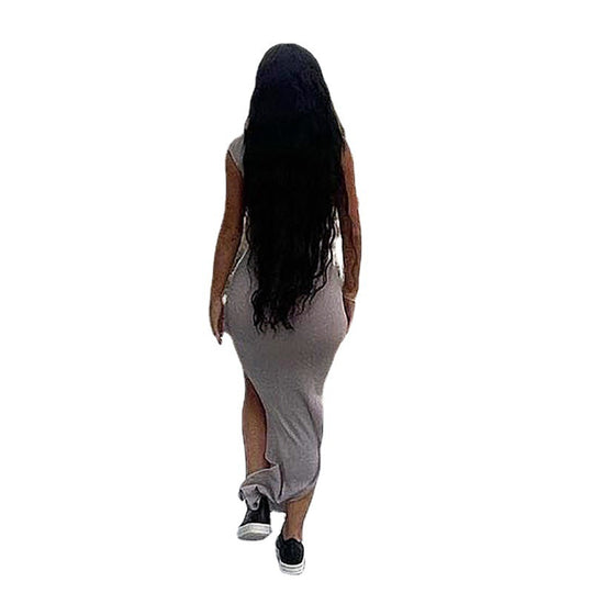 Damen asymmetrisches Schlitz-Maxikleid EB