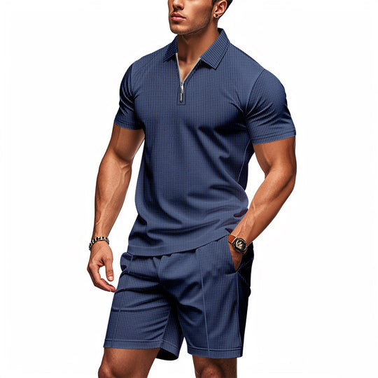 Herren Sportliches Kurzarm-Set mit teils strukturiertem Design und durchgehendem Reißverschluss EB