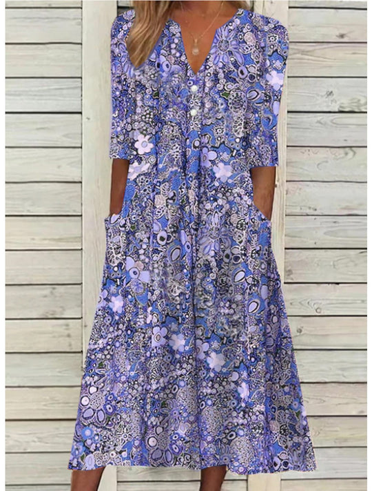 EB | Blumen Midi Kleid mit Taschen