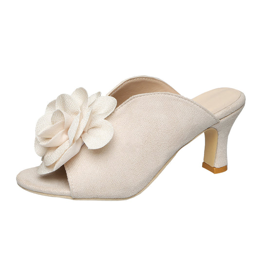 Damen Offene High Heel Mules mit floraler Applikation und elegantem Design EB