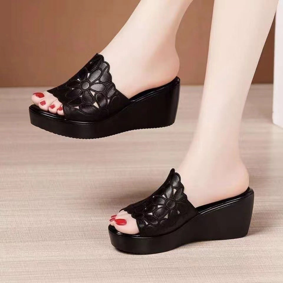 Damen Wedge-Pantoletten mit floralem Design und bequemem Fußbett EB