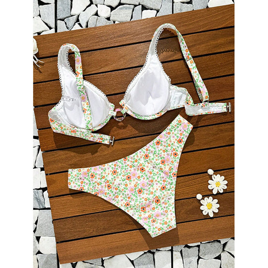 Damen Bikini-Set mit floralem Druck und raffinierten Rüschen EB