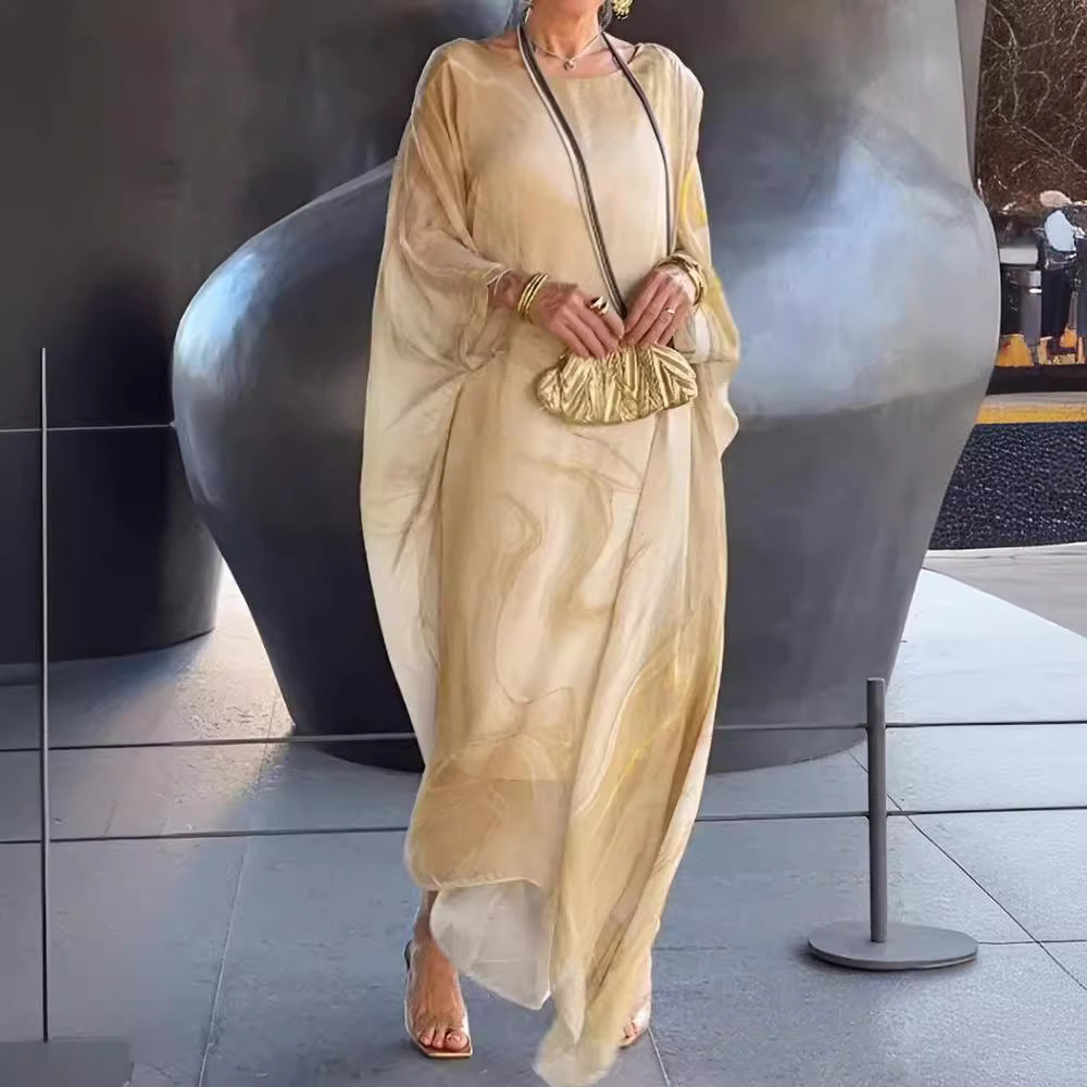 Damen fließendes Kaftan-Kleid mit auffälligem Muster EB