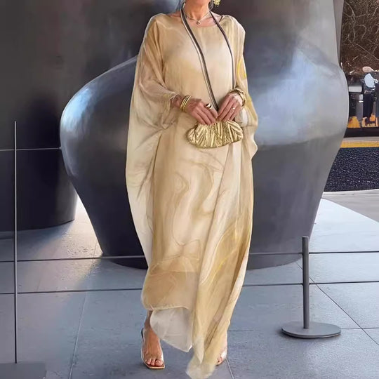 Damen fließendes Kaftan-Kleid mit auffälligem Muster EB