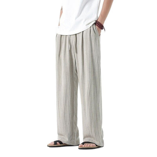 Herren nan weite Leinenhose mit verstellbarem Tunnelzugbund, lässiger Bundfaltenoptik und seitlichen Eingrifftaschen EB