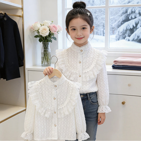 Mädchen Bluse mit romantischem Volantkragen EB