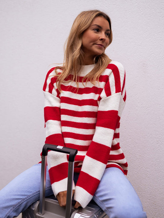 Damen lässiger Streifenpullover mit weitem Schnitt und gemütlichem Material EB