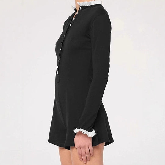 Damen Eleganter Langarm-Jumpsuit mit Knopfleiste und Rüschendetails EB