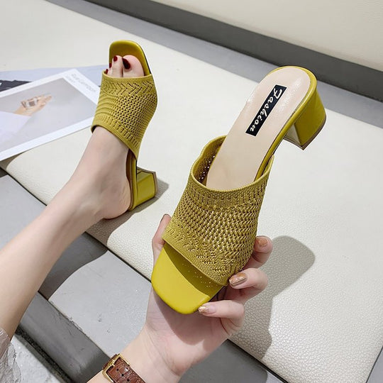 Damen Wedge-Pantoletten mit stilvollem Netzdesign und komfortablem Blockabsatz EB