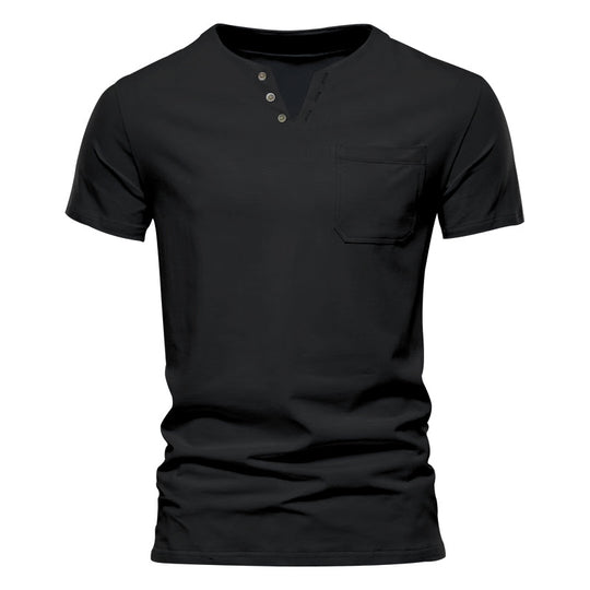 Herren Kurzarm-Henley-T-Shirt mit praktischer Brusttasche und anpassbarem Knopfverschluss EB