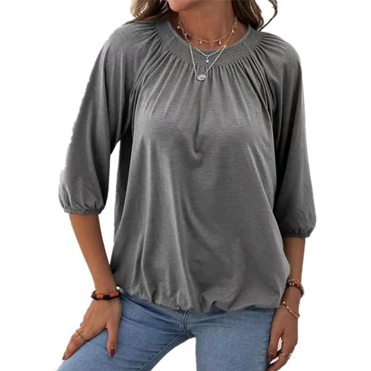 Damen leichtes Blusenshirt mit romantischem Puffärmel und lässigem Schnitt EB
