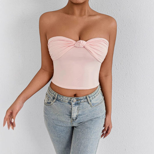 Damen Bandeau Crop-Top mit Knoten-Design EB