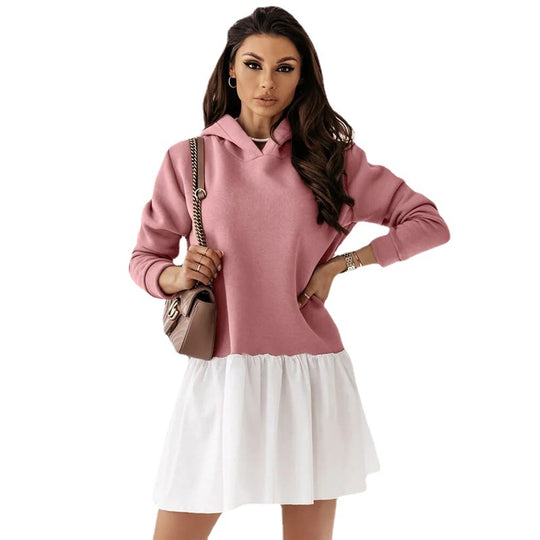 Damen lässiges Sweatkleid mit Kapuze EB
