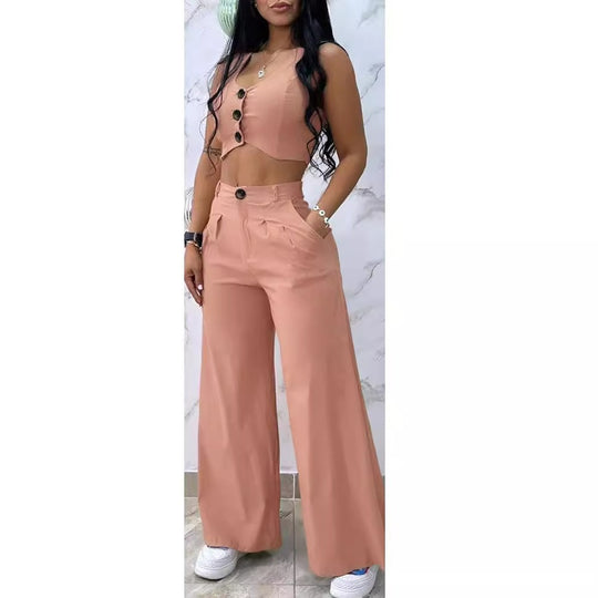 Damen Zweiteiliges Crop-Top und weite Hose Set EB