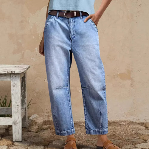 Damen lockere Jeans mit stylish cropped Schnitt und hohem Bund EB