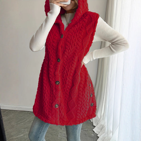 Damen Stylish gesteppte Weste mit Kapuze und Knopfverschluss EB