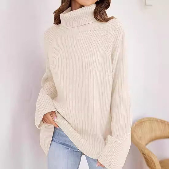 Damen Feinstrickpullover mit hohem Kragen und weitem Schnitt EB