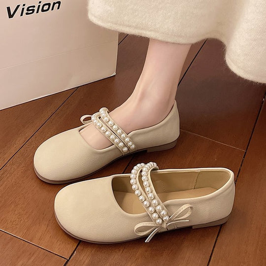 Damen elegante Ballerinas mit Perlenschmuck EB