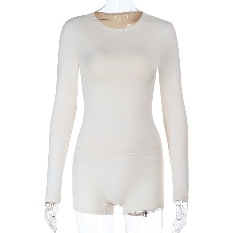Damen nahtloses Thermo-Unterwäsche-Set aus formender Mikrofaser mit Langarmshirt und taillierter Hotpants EB